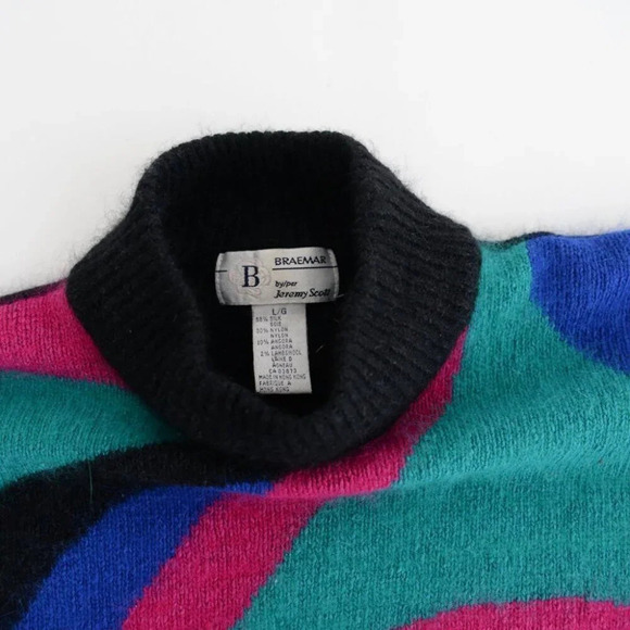 Vintage Braemar by Jeremy Scott Black &  Neon 58% Silk 10% Angora Sweater L - Picture 10 of 12